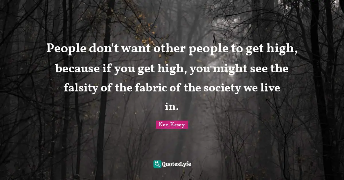 People don't want other people to get high, because if you get high, you might see the falsity of the fabric of the society we live in.