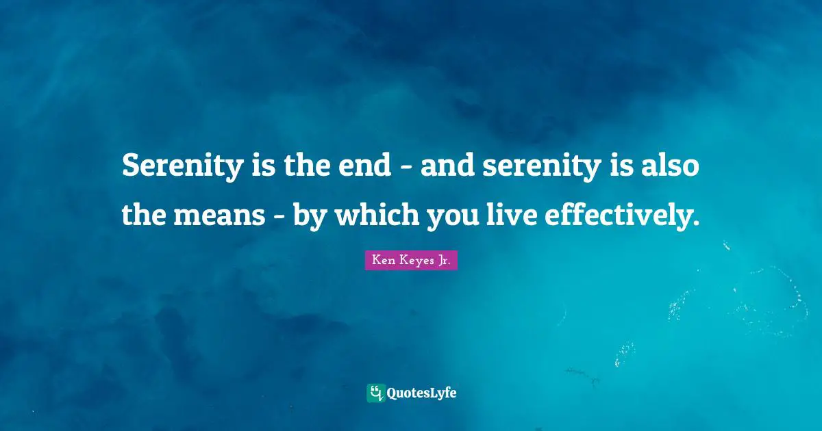Serenity is the end - and serenity is also the means - by which you live effectively.