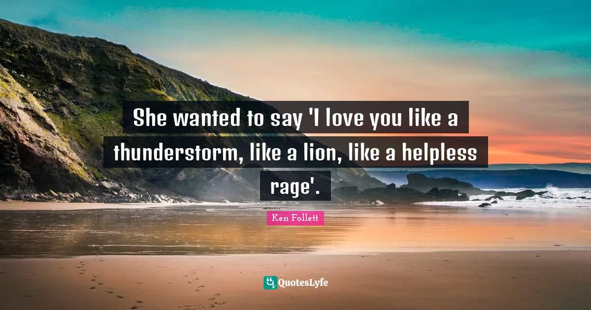 She wanted to say 'I love you like a thunderstorm, like a lion, like a helpless rage'.