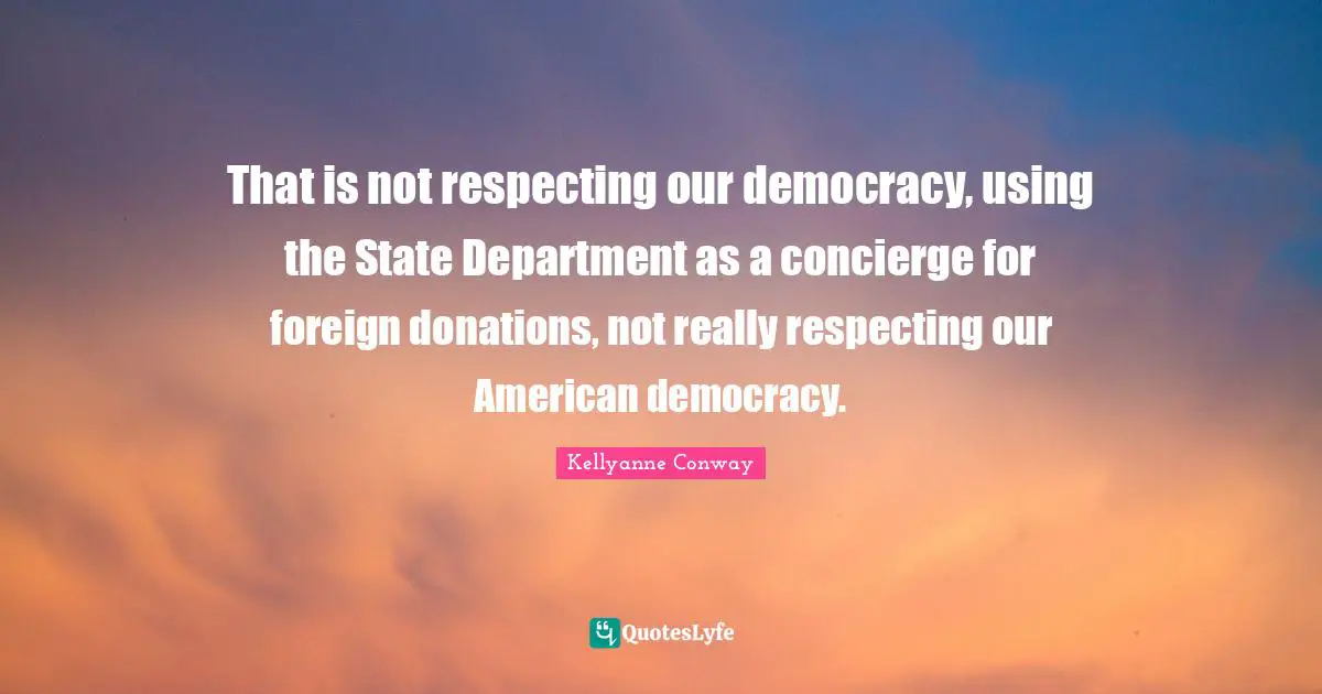 That is not respecting our democracy, using the State Department as a concierge for foreign donations, not really respecting our American democracy.