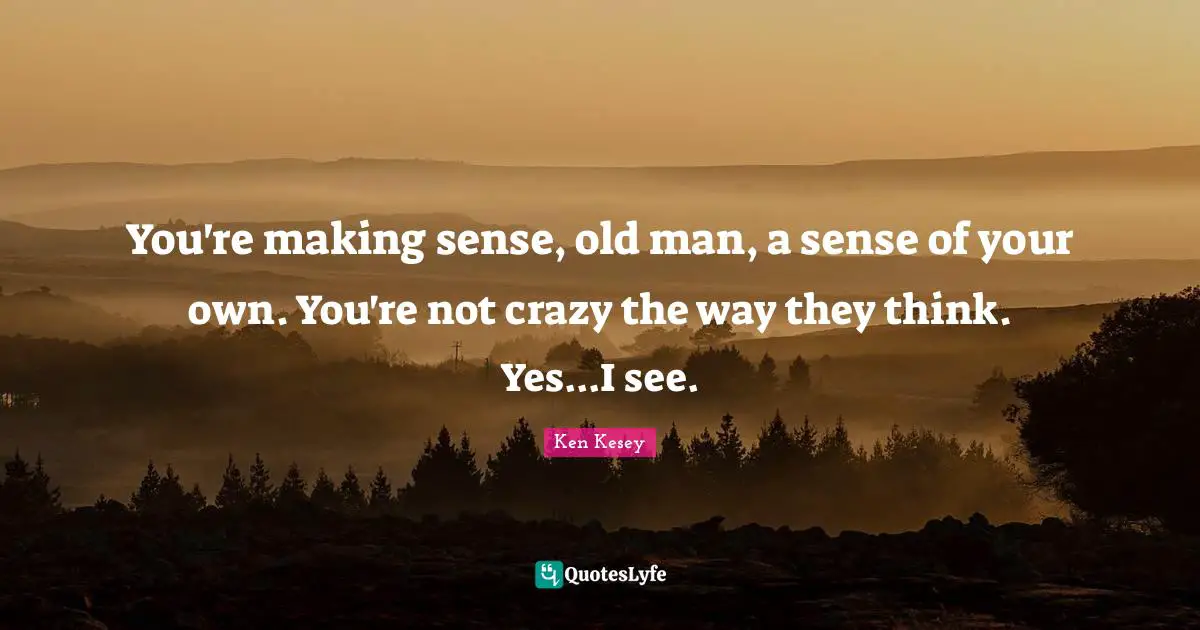 You're making sense, old man, a sense of your own. You're not crazy the way they think. Yes...I see.