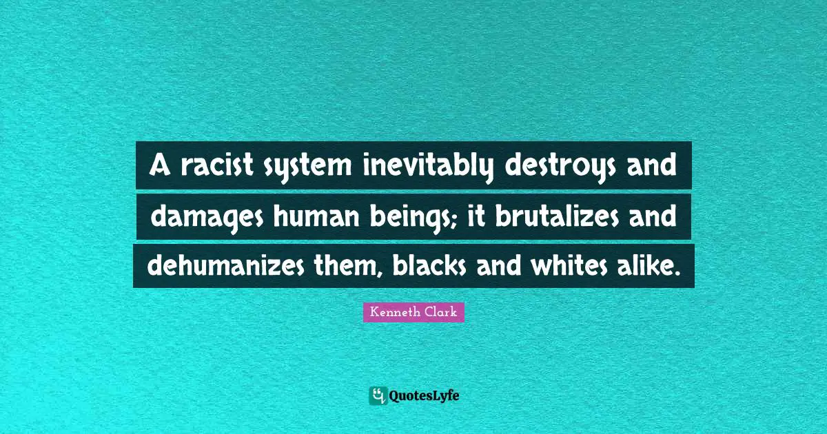 A racist system inevitably destroys and damages human beings; it brutalizes and dehumanizes them, blacks and whites alike.