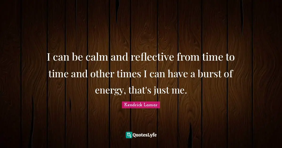 I can be calm and reflective from time to time and other times I can have a burst of energy, that's just me.