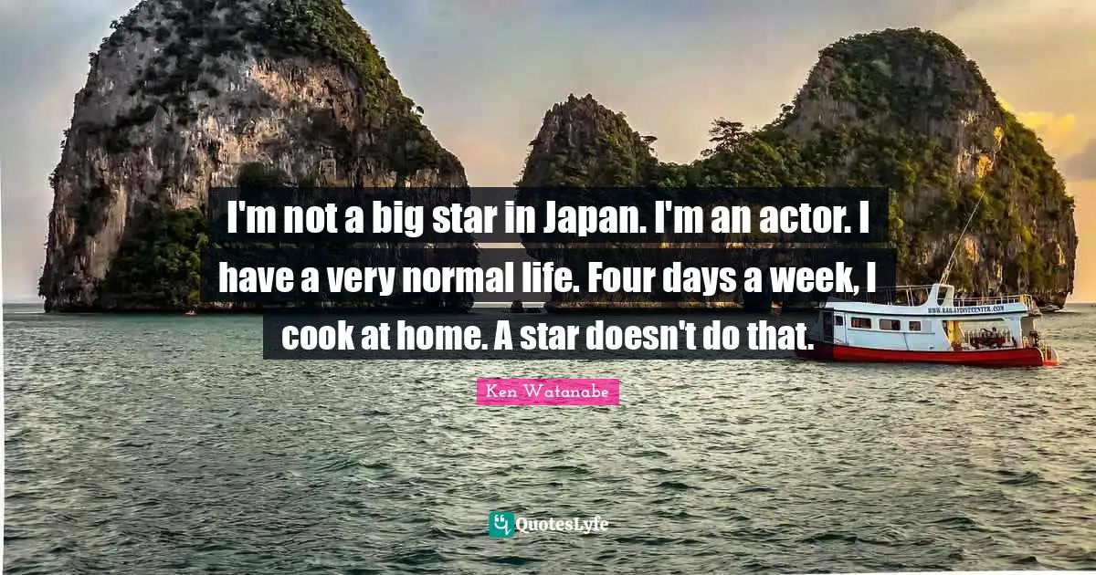 I'm not a big star in Japan. I'm an actor. I have a very normal life. Four days a week, I cook at home. A star doesn't do that.