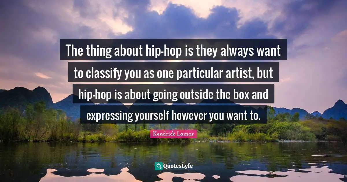 Outside Quotes: "The thing about hip-hop is they always want to classify you as one particular artist, but hip-hop is about going outside the box and expressing yourself however you want to."
