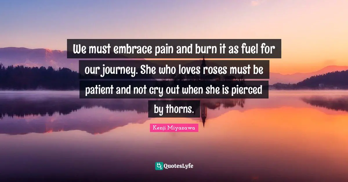 Rose Quotes: "We must embrace pain and burn it as fuel for our journey. She who loves roses must be patient and not cry out when she is pierced by thorns."