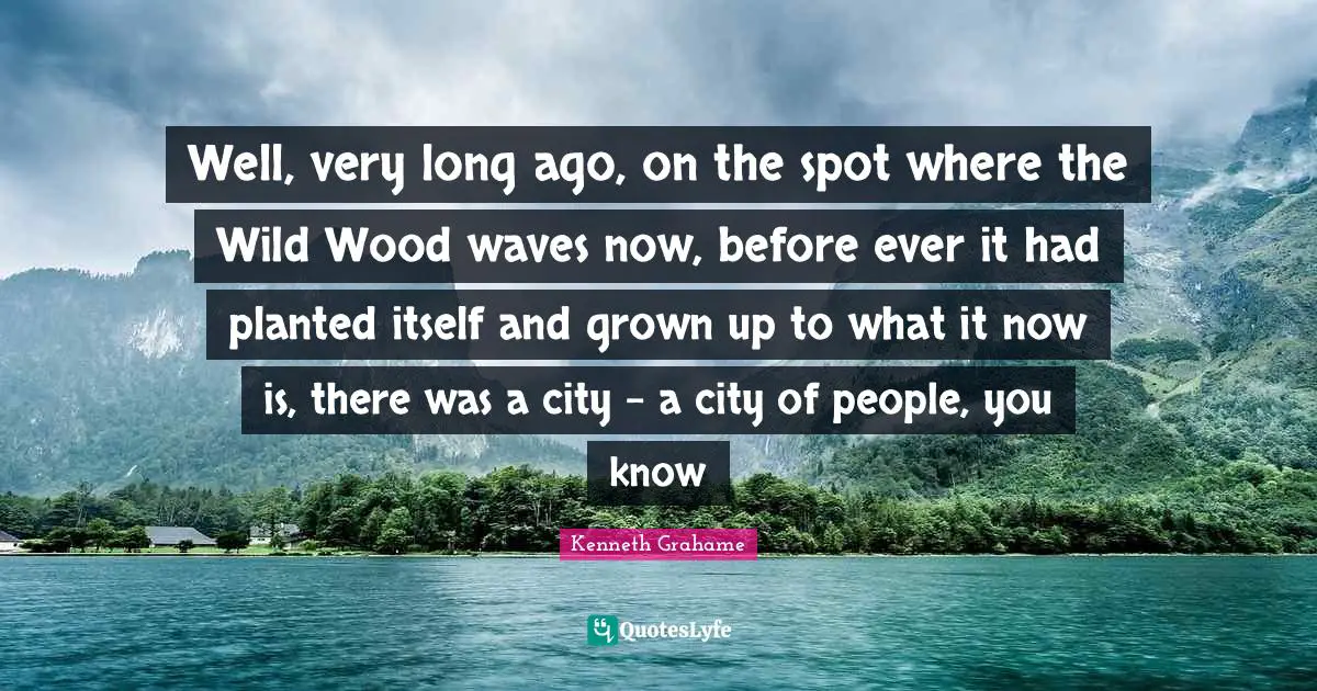 Well, very long ago, on the spot where the Wild Wood waves now, before ever it had planted itself and grown up to what it now is, there was a city - a city of people, you know