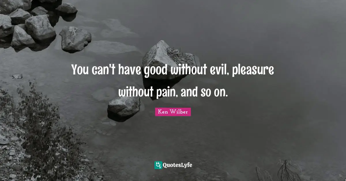 Ken Wilber Quotes: "You can't have good without evil, pleasure without pain, and so on."