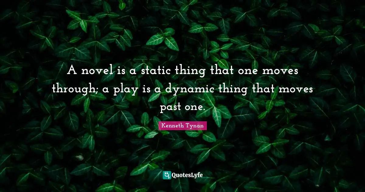 A novel is a static thing that one moves through; a play is a dynamic thing that moves past one.