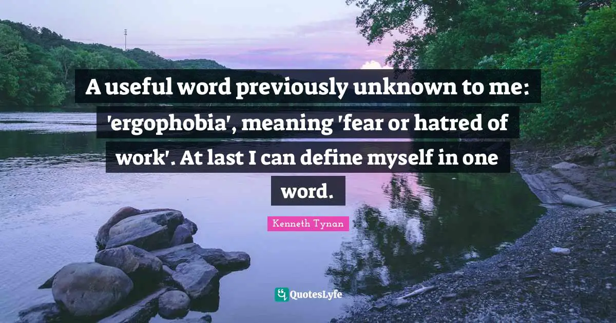 A useful word previously unknown to me: 'ergophobia', meaning 'fear or hatred of work'. At last I can define myself in one word.