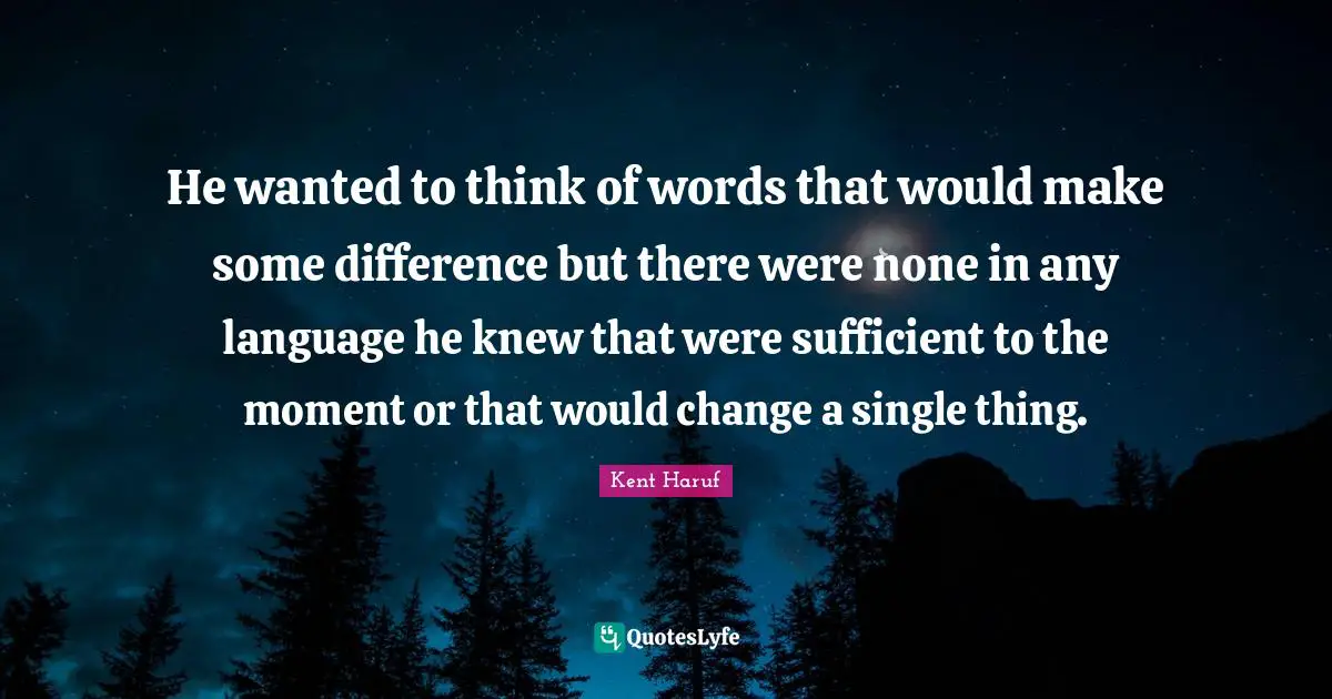 He wanted to think of words that would make some difference but there were none in any language he knew that were sufficient to the moment or that would change a single thing.