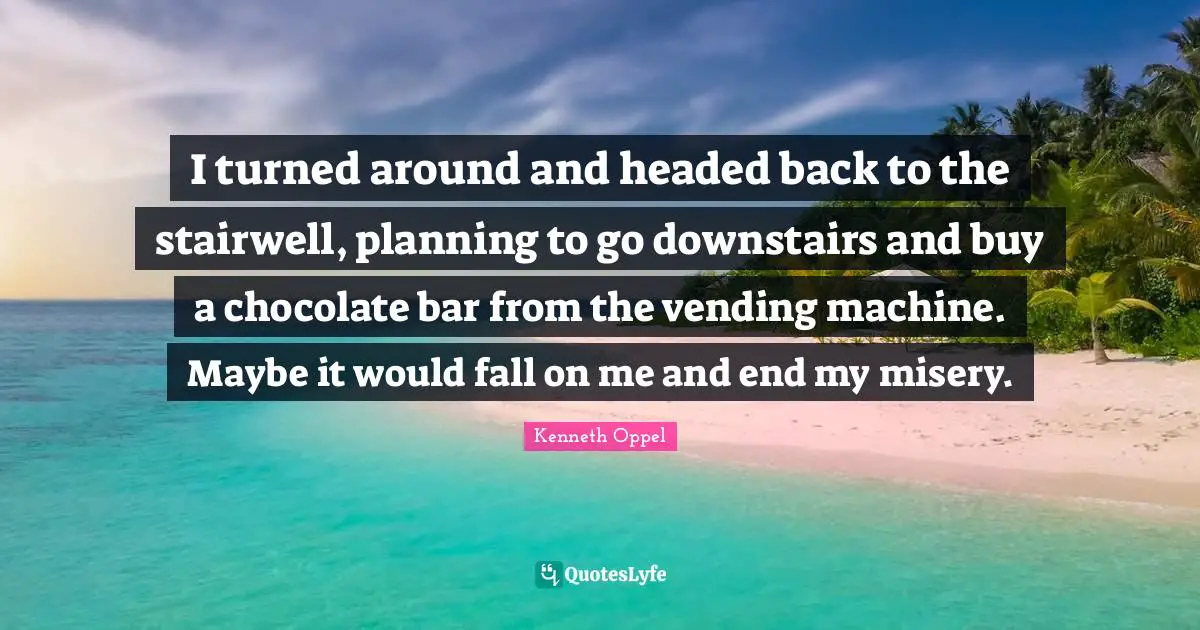 I turned around and headed back to the stairwell, planning to go downstairs and buy a chocolate bar from the vending machine. Maybe it would fall on me and end my misery.