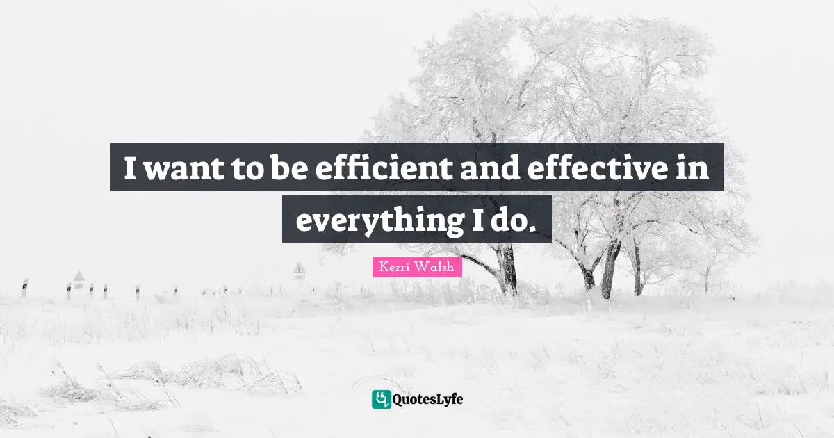 I want to be efficient and effective in everything I do.