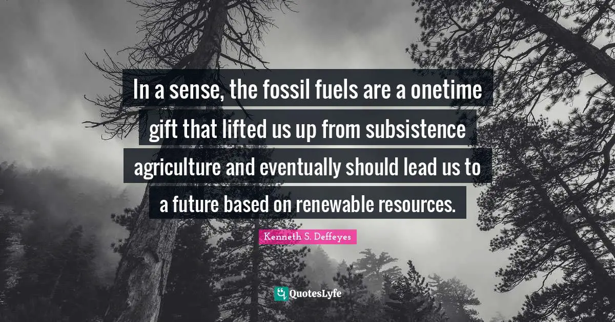 In a sense, the fossil fuels are a onetime gift that lifted us up from subsistence agriculture and eventually should lead us to a future based on renewable resources.