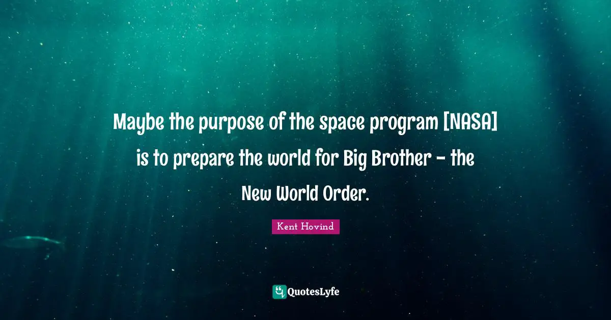 Maybe the purpose of the space program [NASA] is to prepare the world for Big Brother - the New World Order.