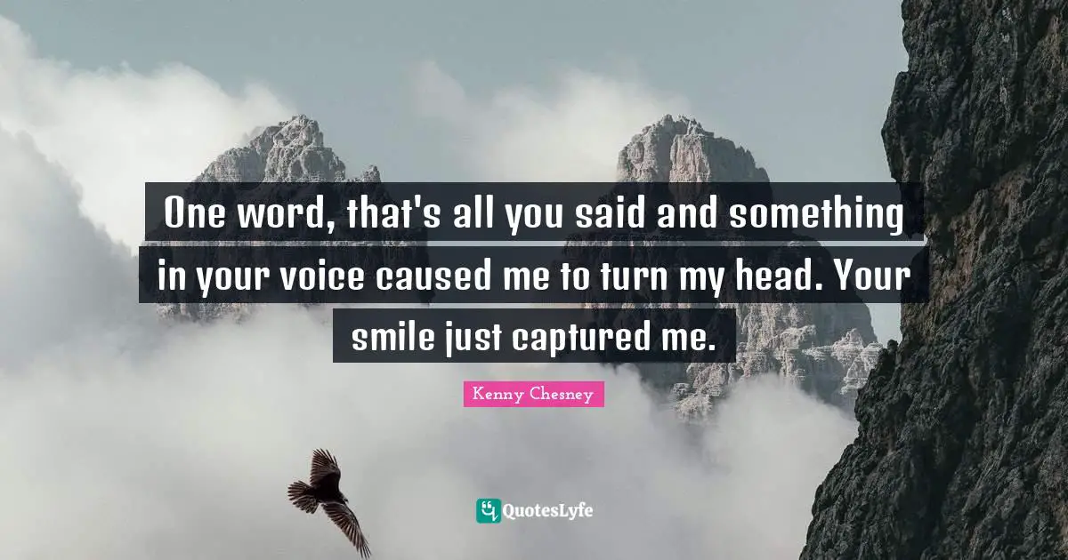 Kenny Chesney Quotes: "One word, that's all you said and something in your voice caused me to turn my head. Your smile just captured me."