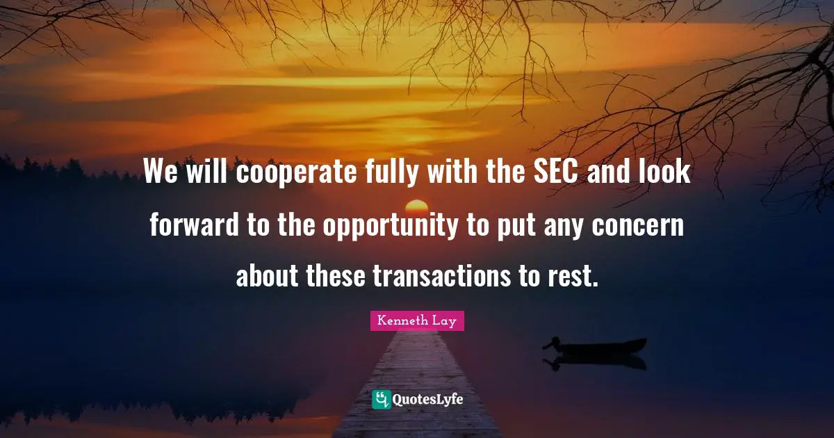We will cooperate fully with the SEC and look forward to the opportunity to put any concern about these transactions to rest.