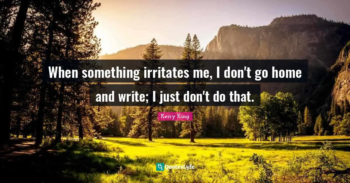 When something irritates me, I don't go home and write; I just don't do that.