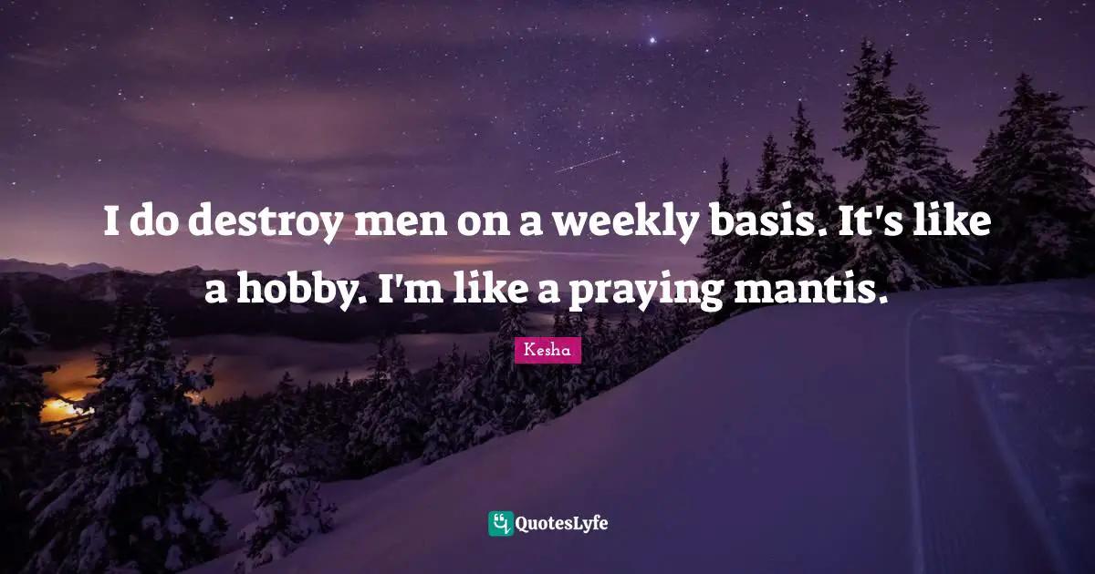 Kesha Quotes: "I do destroy men on a weekly basis. It's like a hobby. I'm like a praying mantis."