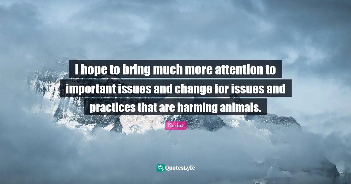 Kesha Quotes: "I hope to bring much more attention to important issues and change for issues and practices that are harming animals."