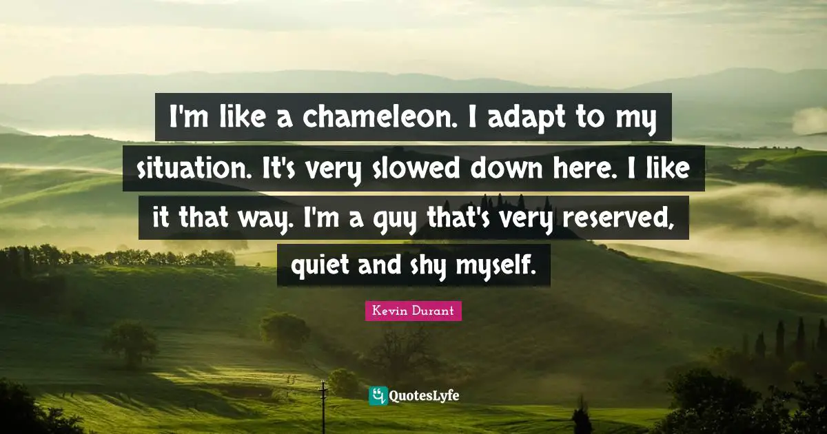 I'm like a chameleon. I adapt to my situation. It's very slowed down here. I like it that way. I'm a guy that's very reserved, quiet and shy myself.