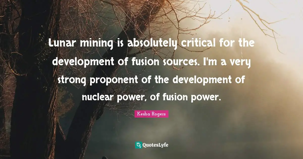 Lunar mining is absolutely critical for the development of fusion sources. I'm a very strong proponent of the development of nuclear power, of fusion power.