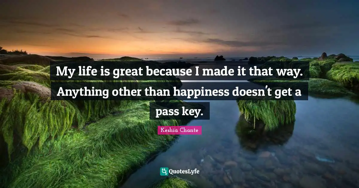 My life is great because I made it that way. Anything other than happiness doesn't get a pass key.