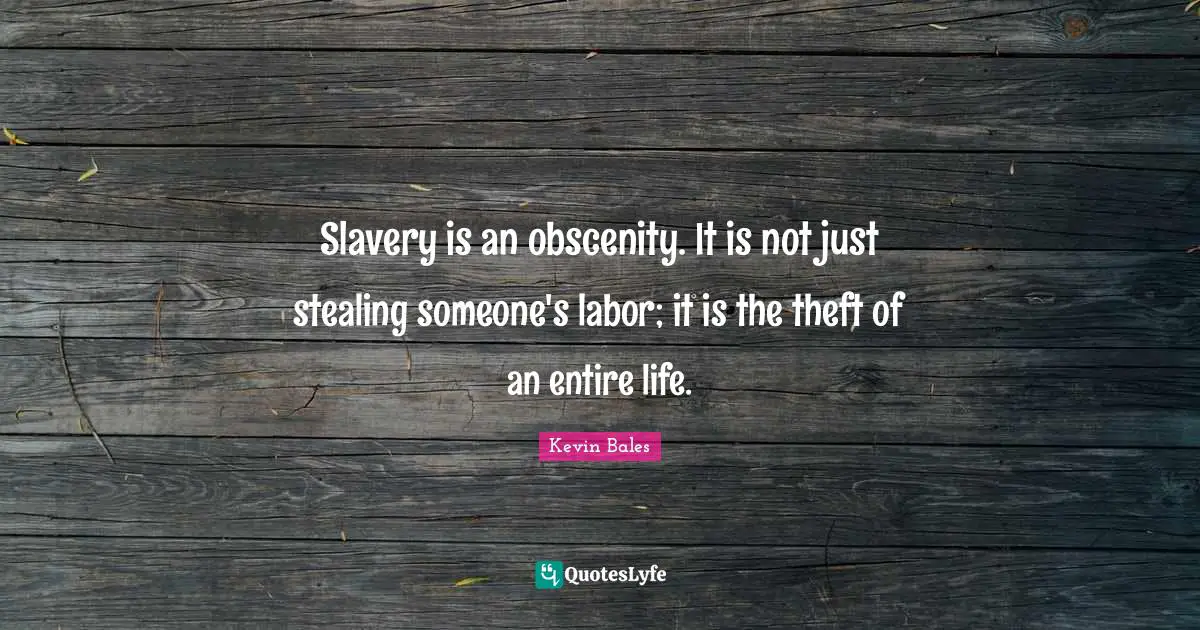 Obscenity Quotes: "Slavery is an obscenity. It is not just stealing someone's labor; it is the theft of an entire life."