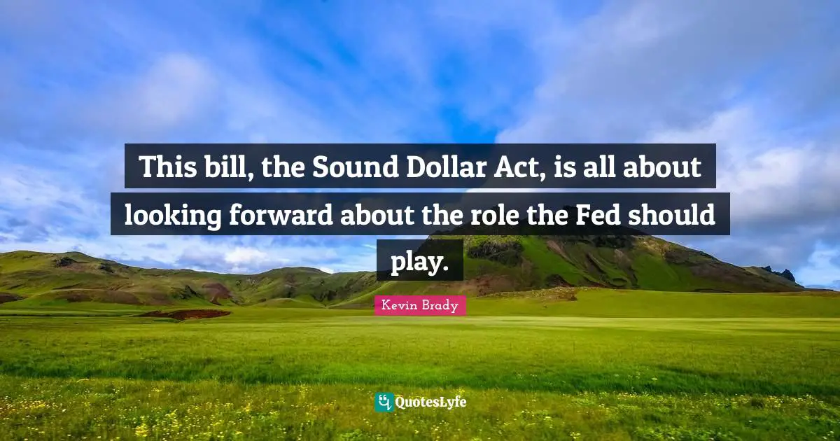 This bill, the Sound Dollar Act, is all about looking forward about the role the Fed should play.