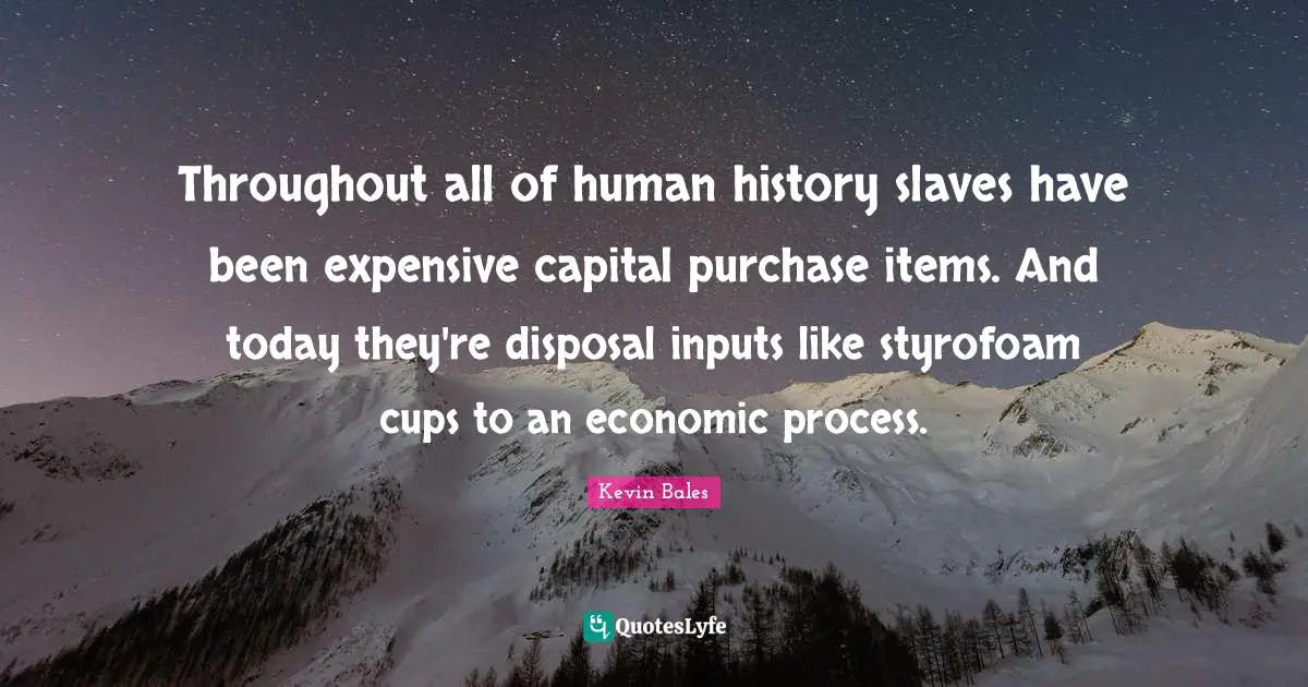 Items Quotes: "Throughout all of human history slaves have been expensive capital purchase items. And today they're disposal inputs like styrofoam cups to an economic process."