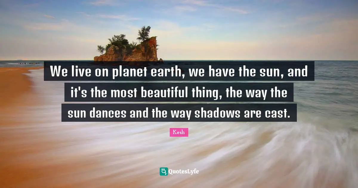 We live on planet earth, we have the sun, and it's the most beautiful thing, the way the sun dances and the way shadows are cast.