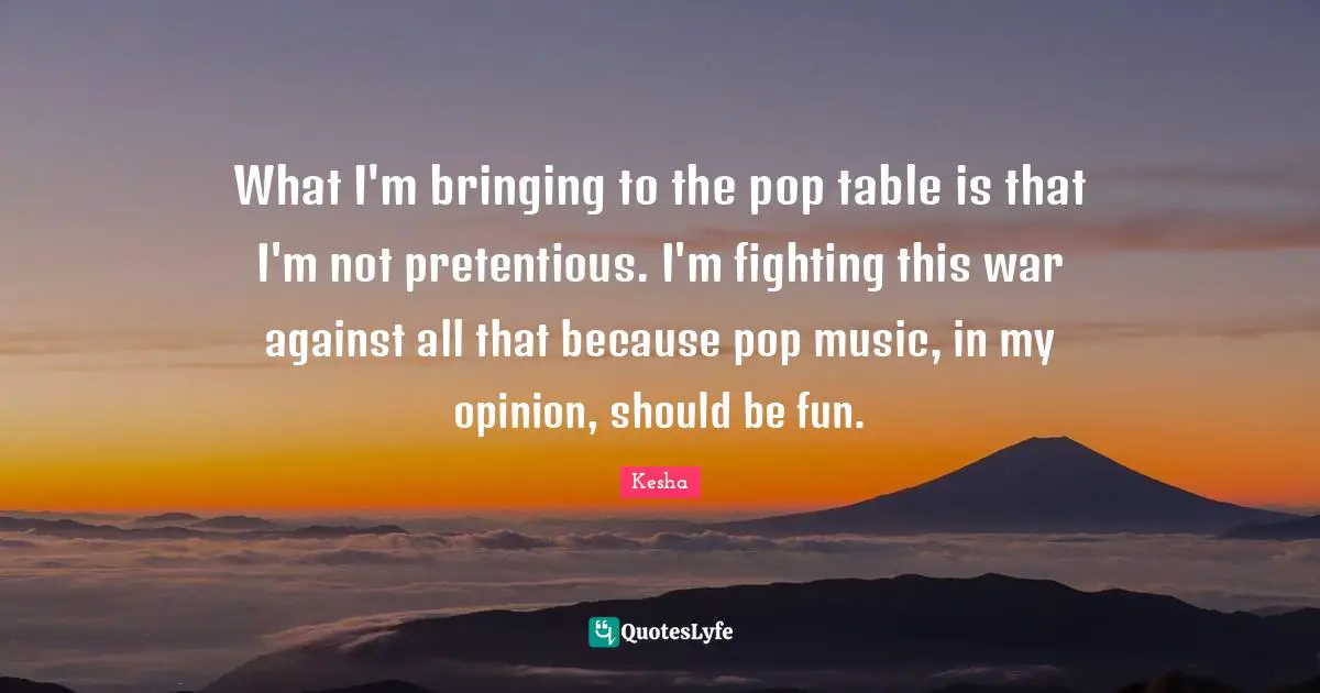 What I'm bringing to the pop table is that I'm not pretentious. I'm fighting this war against all that because pop music, in my opinion, should be fun.