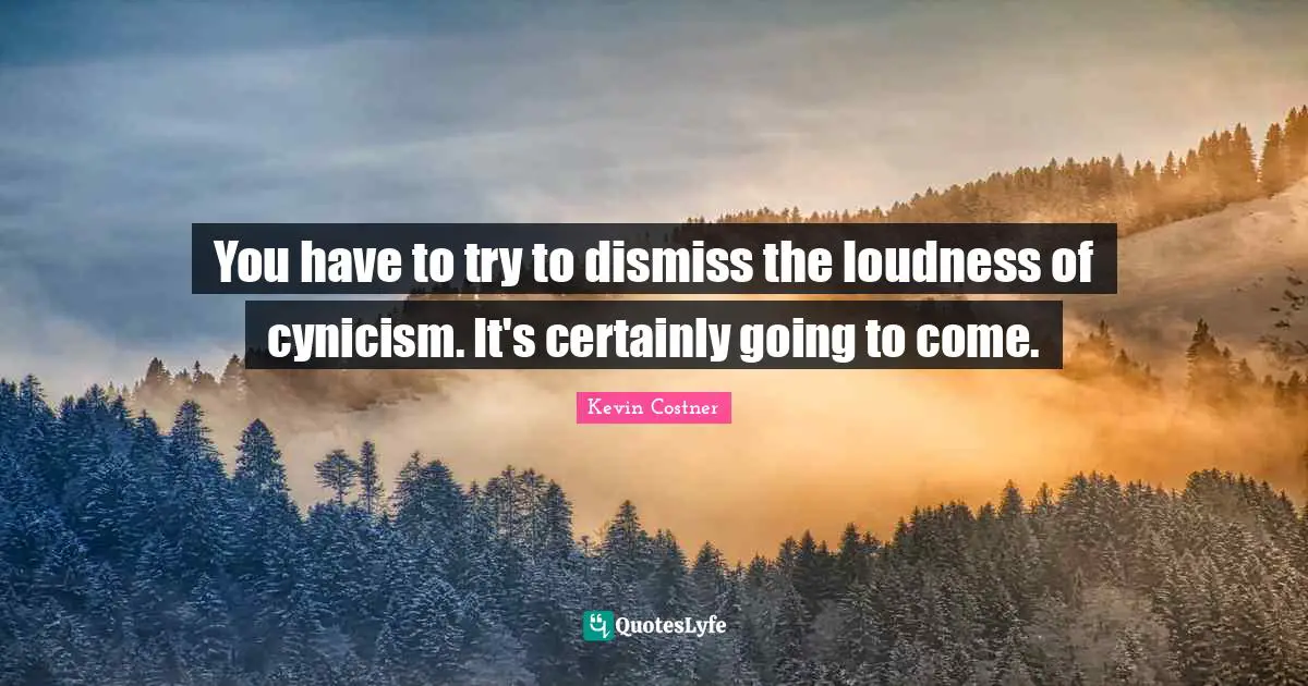 You have to try to dismiss the loudness of cynicism. It's certainly going to come.