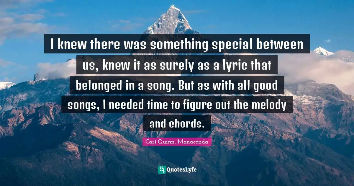 I knew there was something special between us, knew it as surely as a lyric that belonged in a song. But as with all good songs, I needed time to figure out the melody and chords.