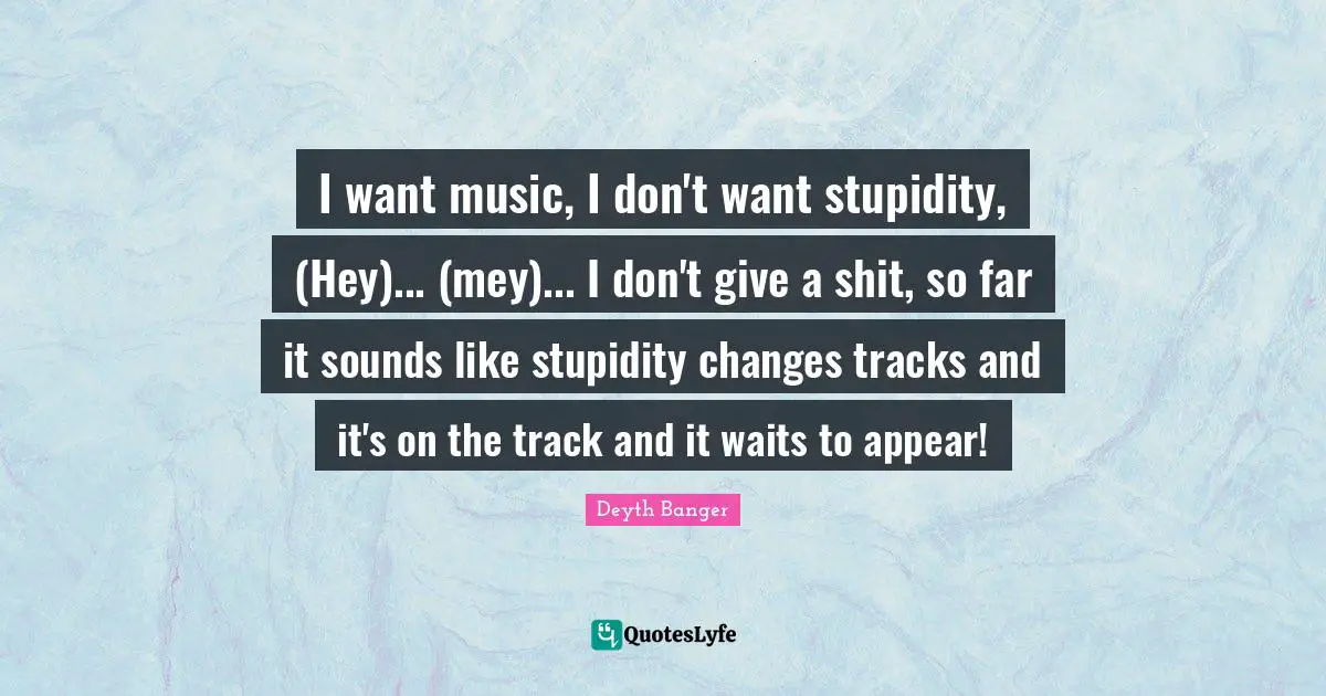 I want music, I don't want stupidity, (Hey)... (mey)... I don't give a shit, so far it sounds like stupidity changes tracks and it's on the track and it waits to appear!