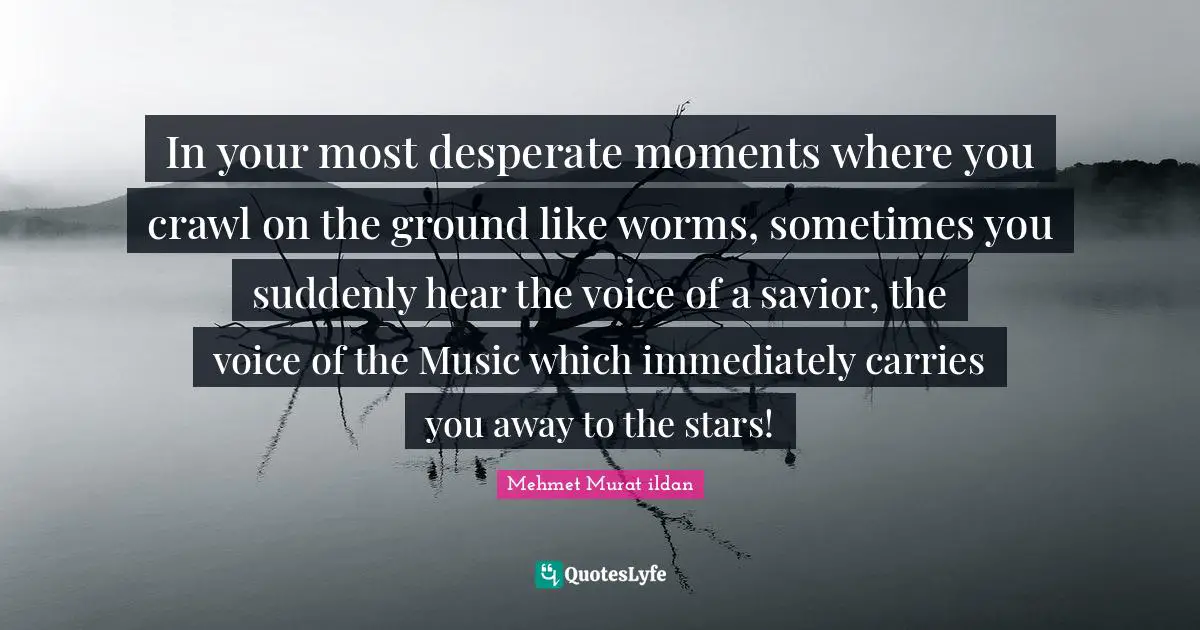 In your most desperate moments where you crawl on the ground like worms, sometimes you suddenly hear the voice of a savior, the voice of the Music which immediately carries you away to the stars!