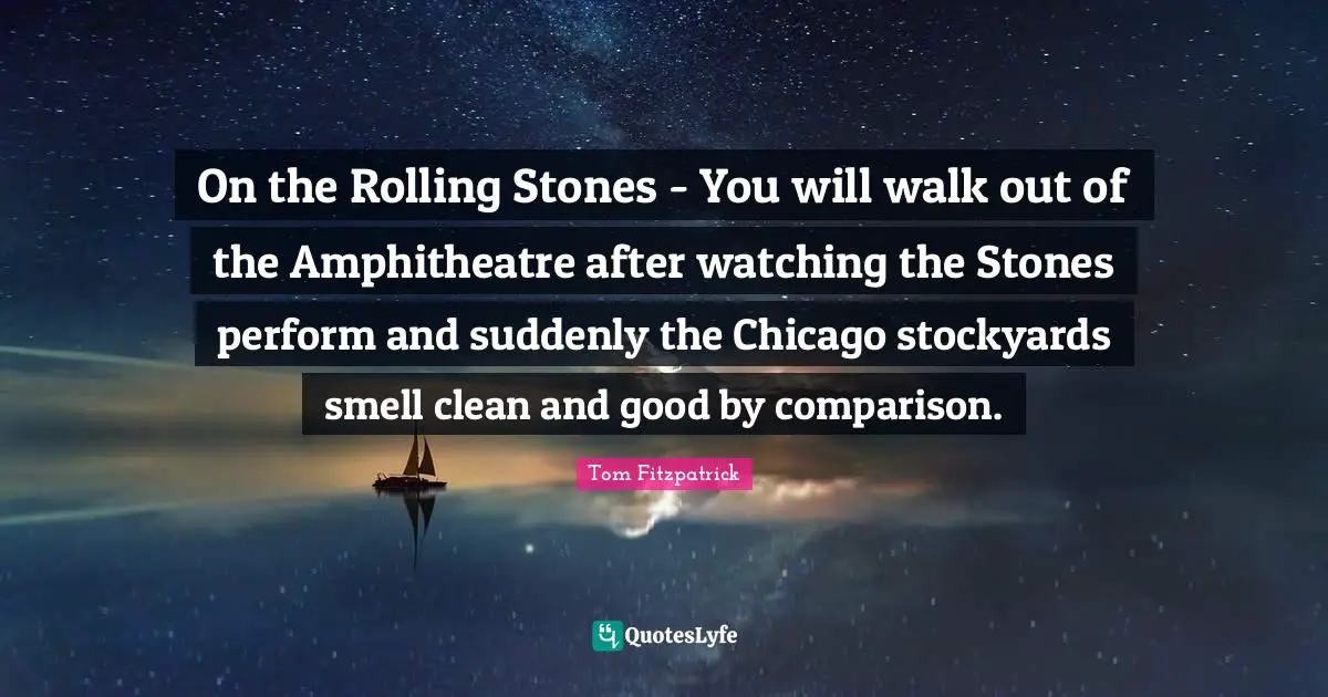On the Rolling Stones - You will walk out of the Amphitheatre after watching the Stones perform and suddenly the Chicago stockyards smell clean and good by comparison.