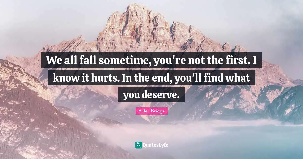 We all fall sometime, you're not the first. I know it hurts. In the end, you'll find what you deserve.