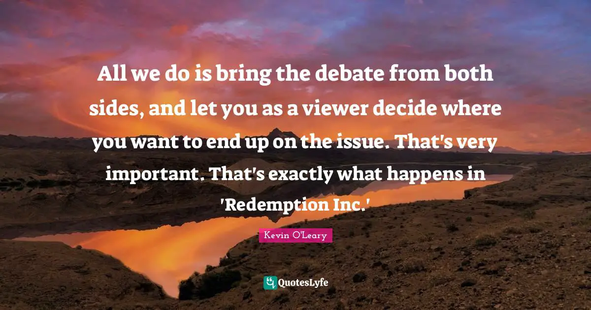 All we do is bring the debate from both sides, and let you as a viewer decide where you want to end up on the issue. That's very important. That's exactly what happens in 'Redemption Inc.'