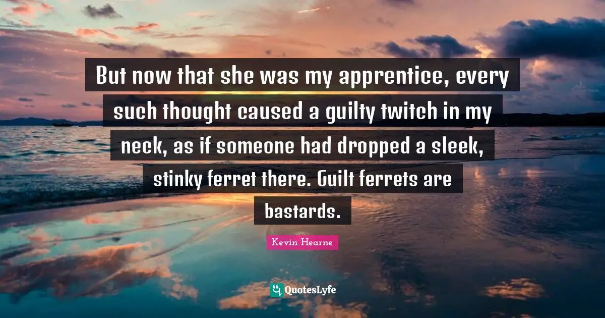 But now that she was my apprentice, every such thought caused a guilty twitch in my neck, as if someone had dropped a sleek, stinky ferret there. Guilt ferrets are bastards.