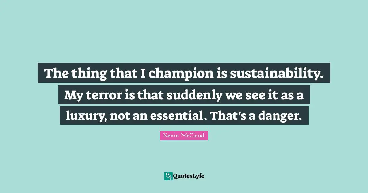 The thing that I champion is sustainability. My terror is that suddenly we see it as a luxury, not an essential. That's a danger.