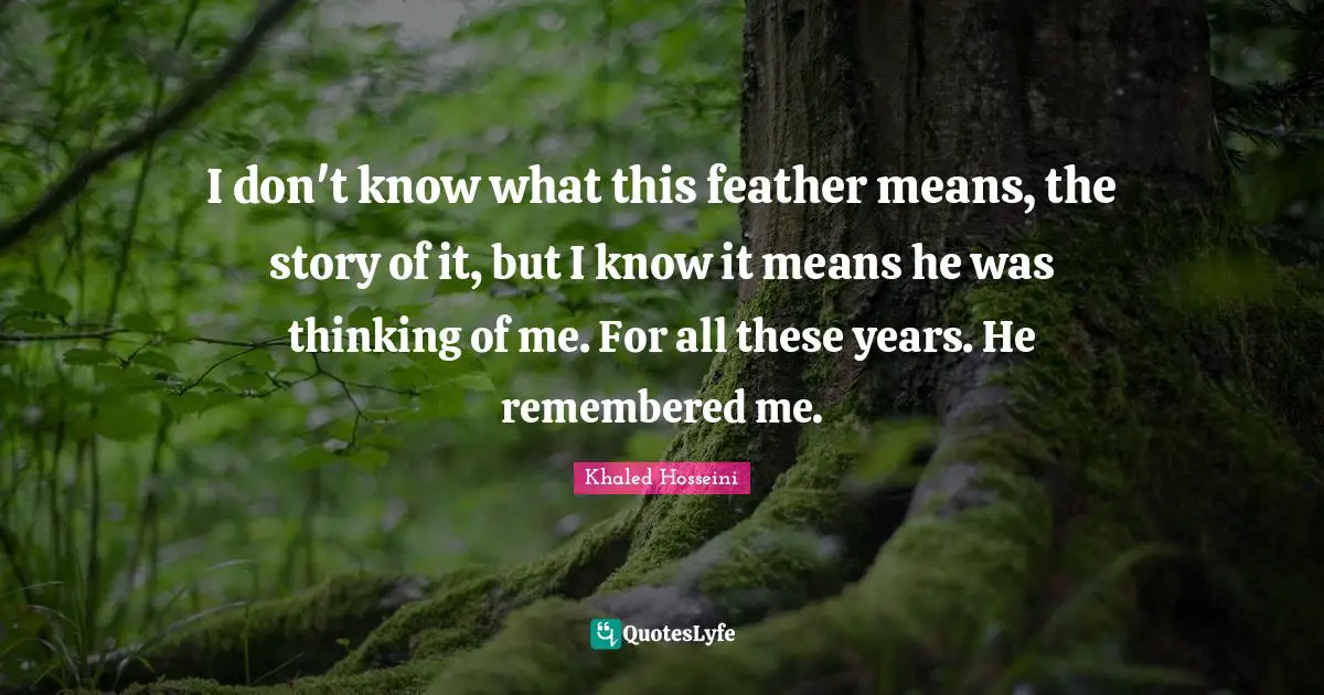 I don't know what this feather means, the story of it, but I know it means he was thinking of me. For all these years. He remembered me.