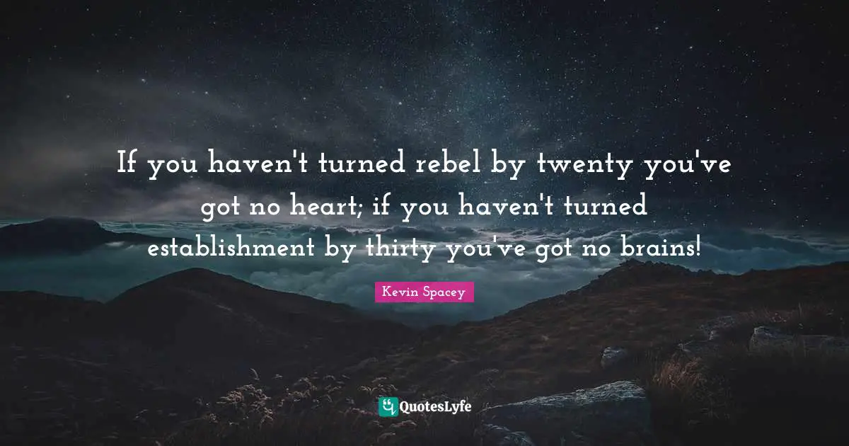 If you haven't turned rebel by twenty you've got no heart; if you haven't turned establishment by thirty you've got no brains!