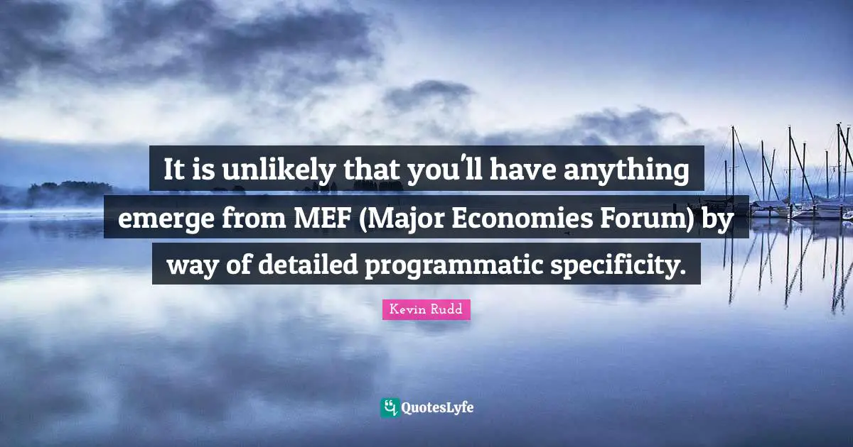 It is unlikely that you'll have anything emerge from MEF (Major Economies Forum) by way of detailed programmatic specificity.