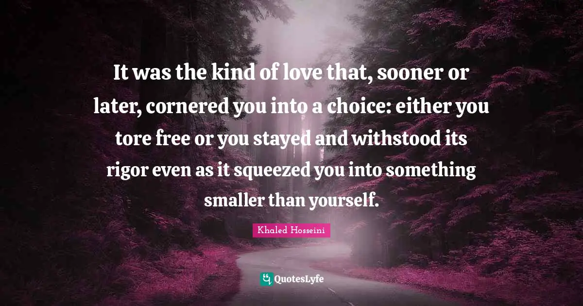 It was the kind of love that, sooner or later, cornered you into a choice: either you tore free or you stayed and withstood its rigor even as it squeezed you into something smaller than yourself.