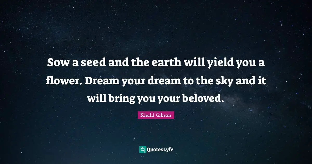 Sow a seed and the earth will yield you a flower. Dream your dream to the sky and it will bring you your beloved.