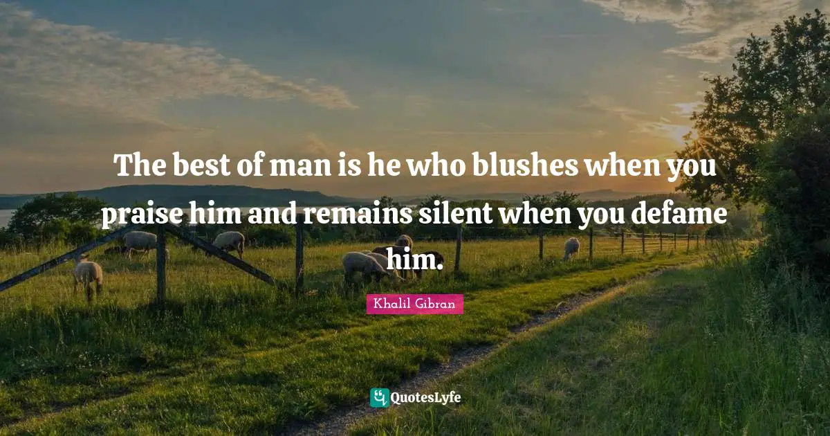 Praise Quotes: "The best of man is he who blushes when you praise him and remains silent when you defame him."