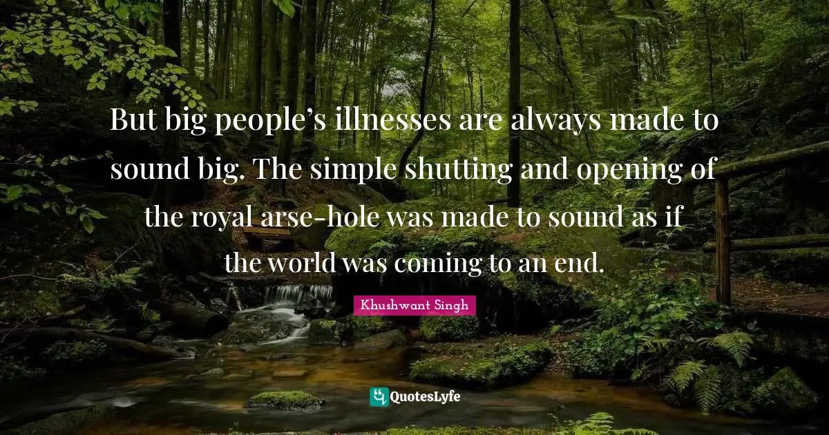 But big people’s illnesses are always made to sound big. The simple shutting and opening of the royal arse-hole was made to sound as if the world was coming to an end.