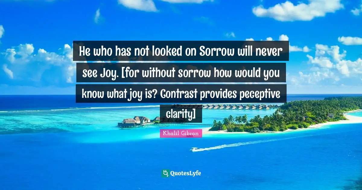He who has not looked on Sorrow will never see Joy. [for without sorrow how would you know what joy is? Contrast provides peceptive clarity]