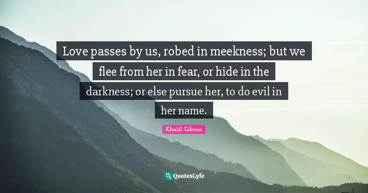Love passes by us, robed in meekness; but we flee from her in fear, or hide in the darkness; or else pursue her, to do evil in her name.